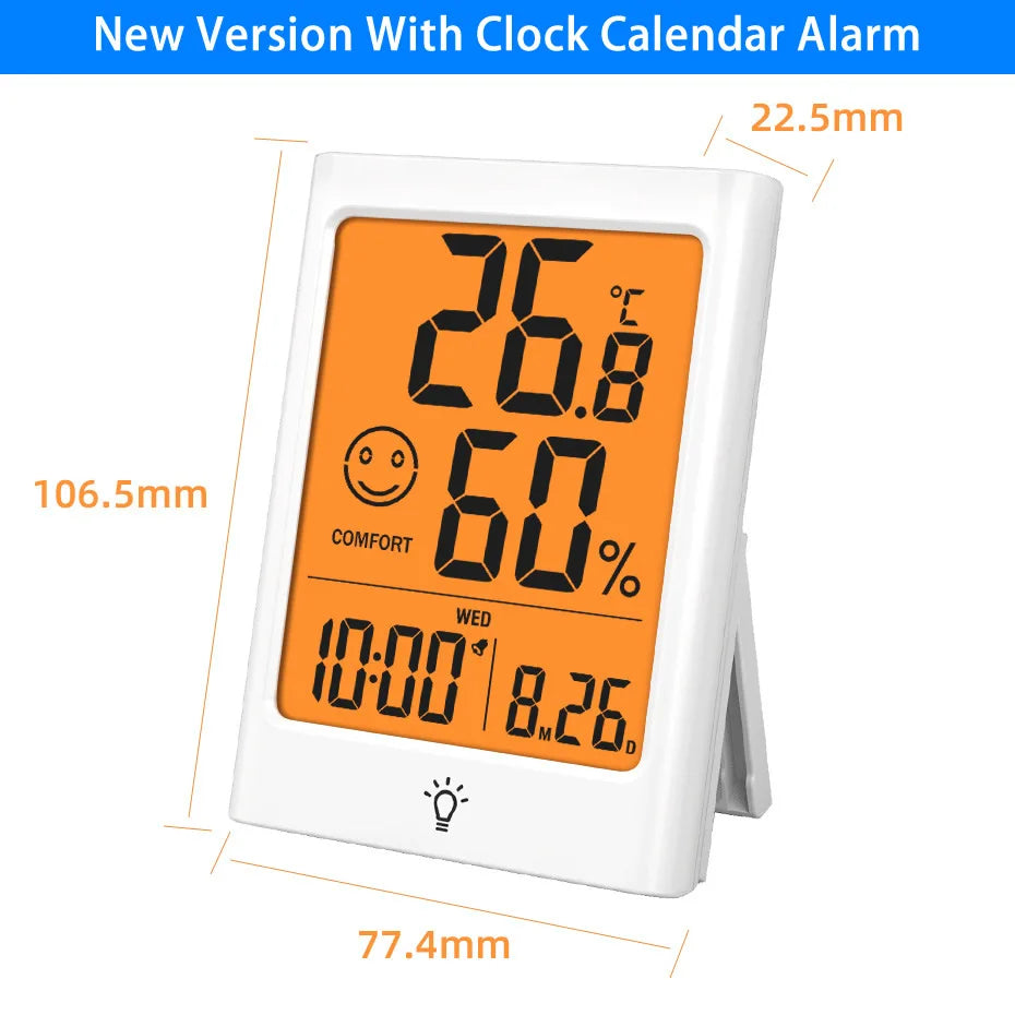 Digital Temperature and Humidity Monitor with Stand, Magnet, and Wall Mount