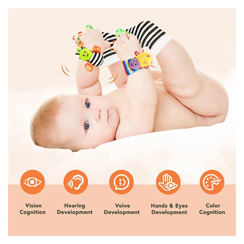 Soft Plush Baby Rattle Wrist and Foot Socks Set for Newborns
