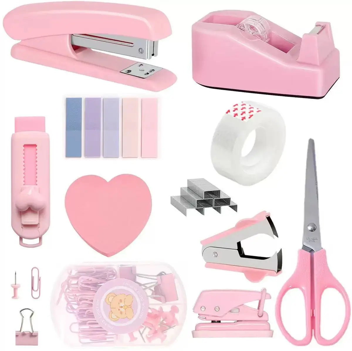 Macaron Office Desk Accessories Kit with Stapler, Tape Dispenser, and Scissors