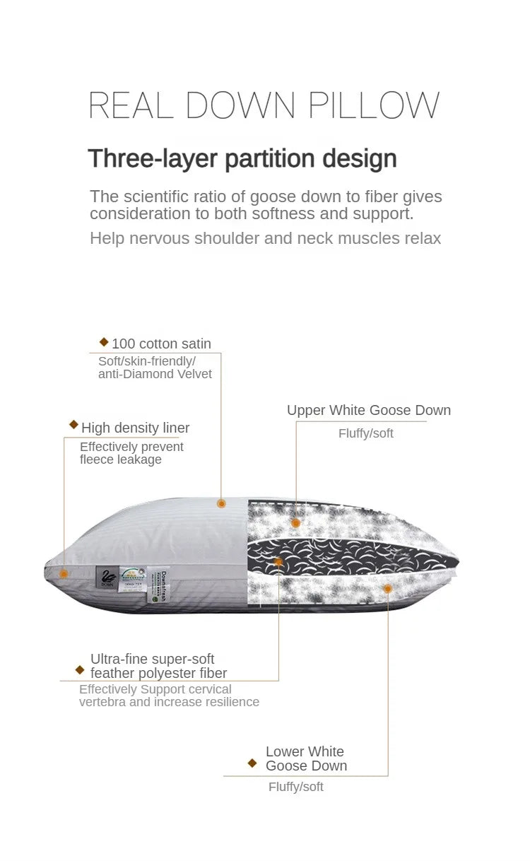 Premium Goose Down Pillow with Ergonomic Neck Support