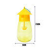 A yellow fruit fly trap kit with a clear glass jar and a yellow cone lid.