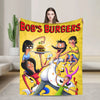 A colorful cartoon illustration of a chef and people enjoying food on a yellow background.