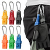 A set of colorful durable glove clips with ergonomic grips shown against a black garment.