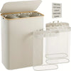 A beige foldable laundry hamper with a lid and three removable mesh bags for laundry storage.