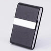 A black slim card holder with a silver metal strip on the front.