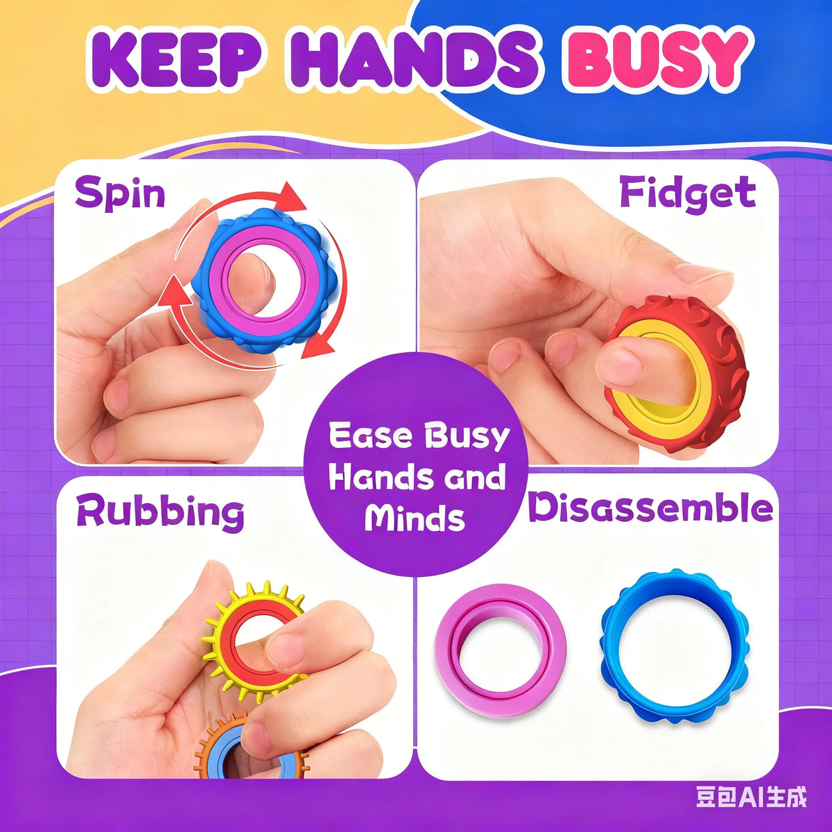 Spinning Sensory Ring Fidget Toy for Kids and Adults