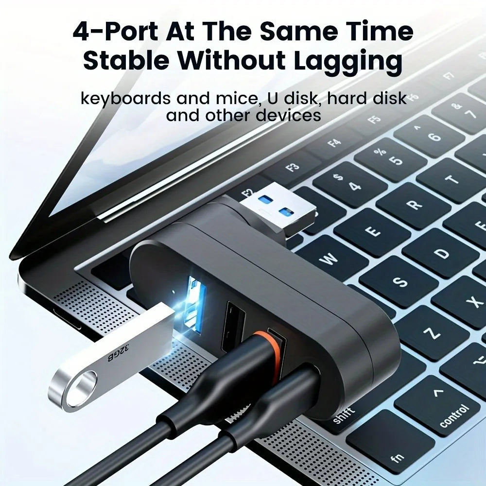 180° Rotating USB-C & USB-A Hub with 3-Port Expansion