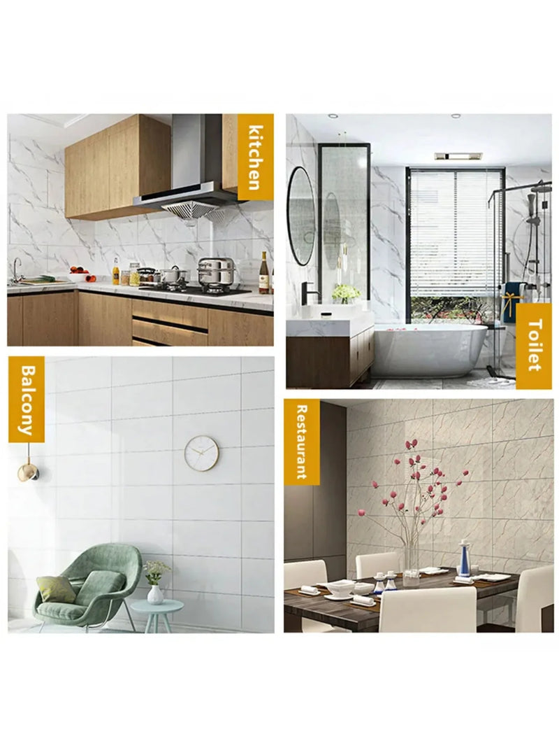 10-Pack Marble Tile Sticker Sheets - Peel-and-Stick 30 x 60 cm, Waterproof PVC Tiles