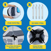 Instructions for assembling a 3-piece rocket ship play tent set, showing steps like zipping a carrier bag and connecting pole