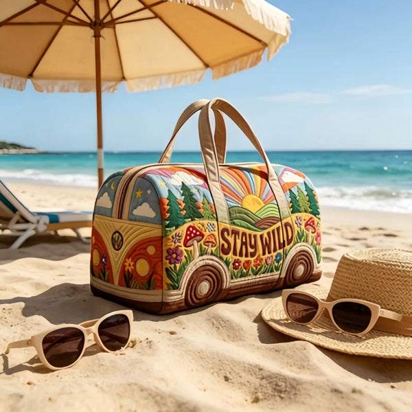 Vintage Van Print Quilted Duffle Bag