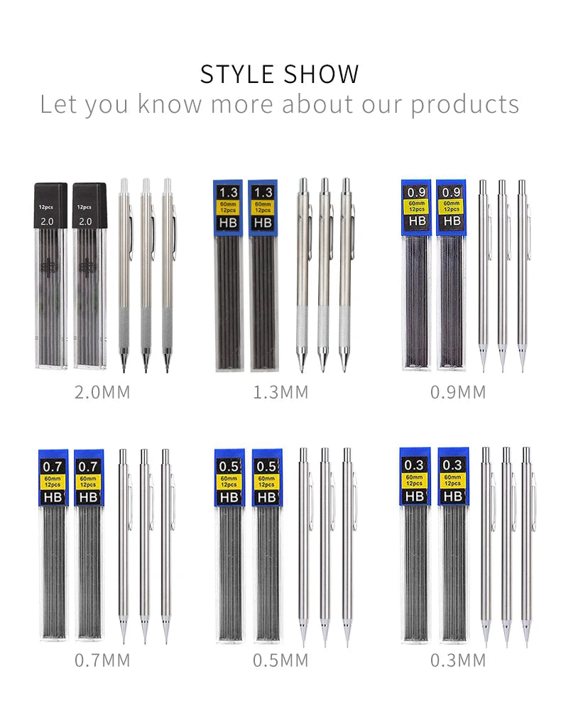 Full Metal Mechanical Pencil Set with Assorted Lead Sizes