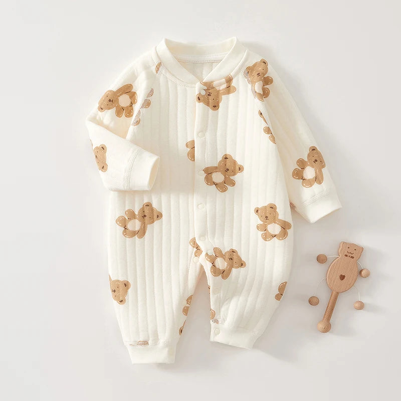 Cozy Cotton Baby Romper with Cute Bear Print