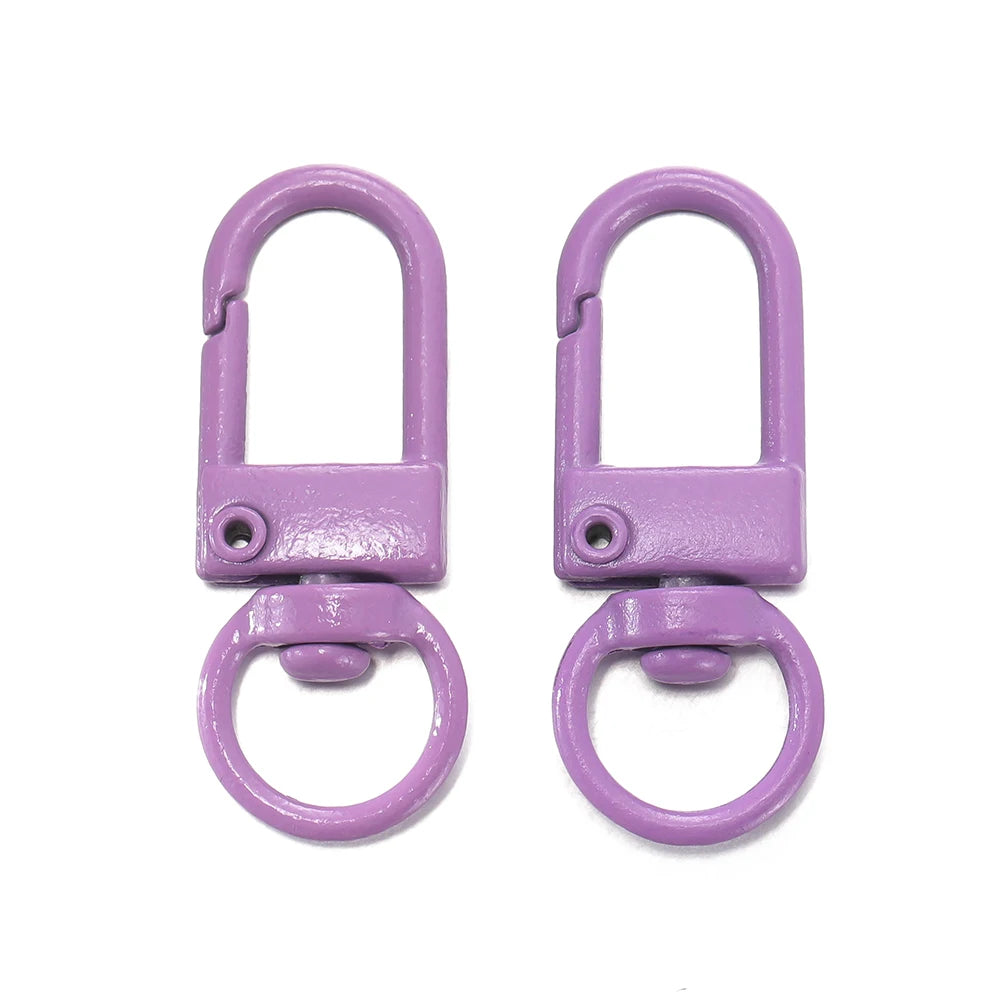 A pair of purple alloy lobster clasp hooks for DIY jewelry making.