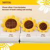 Yellow sunflower shaped floor pillows displayed with size options and sewing deviation notes.