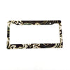 A pair of racing style license plate frames featuring a black and white marbled pattern.