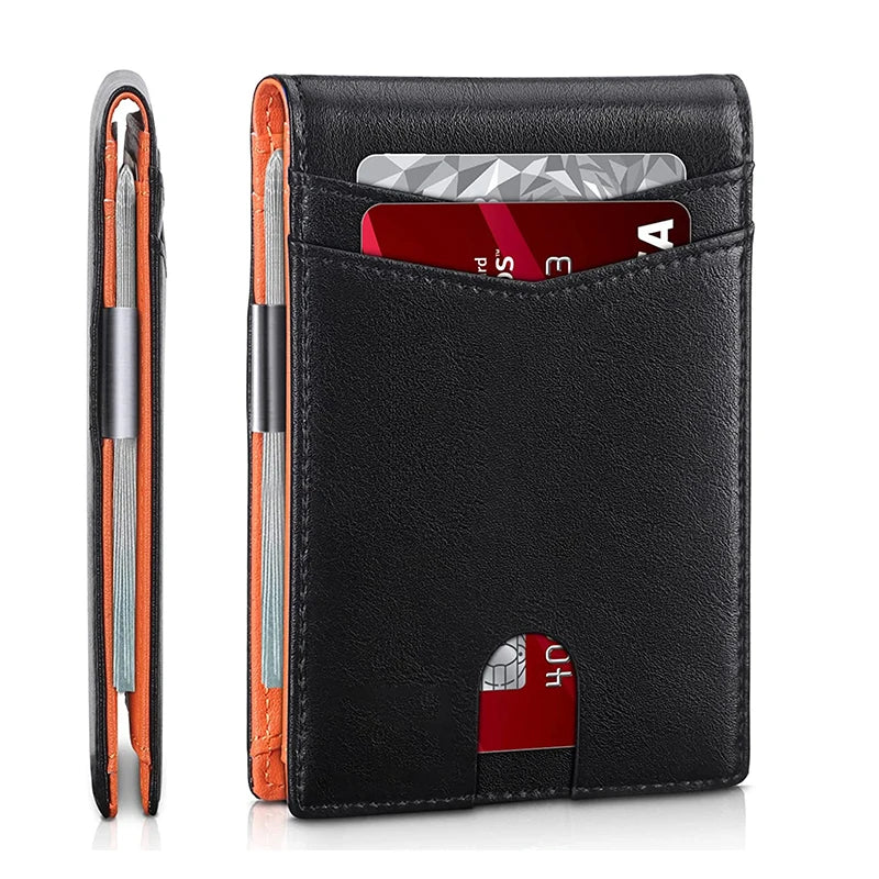 Slim RFID-Blocking Carbon Fiber Leather Wallet