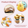 A display of various knitted items and a set of interchangeable circular knitting needles.
