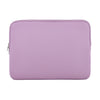 A lavender laptop sleeve with a zipper closure.