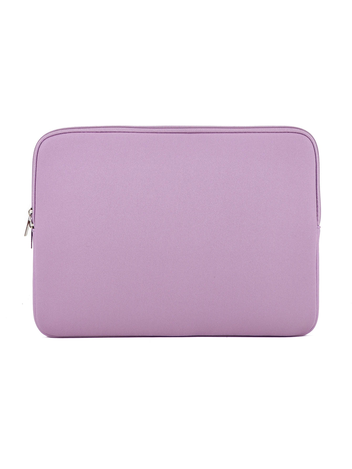 A lavender laptop sleeve with a zipper closure.
