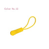 A yellow plastic zipper pull with a thin cord, labeled Color No. 12.