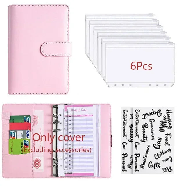 A6 PU Leather Budget Binder with Cash Envelope Organizer