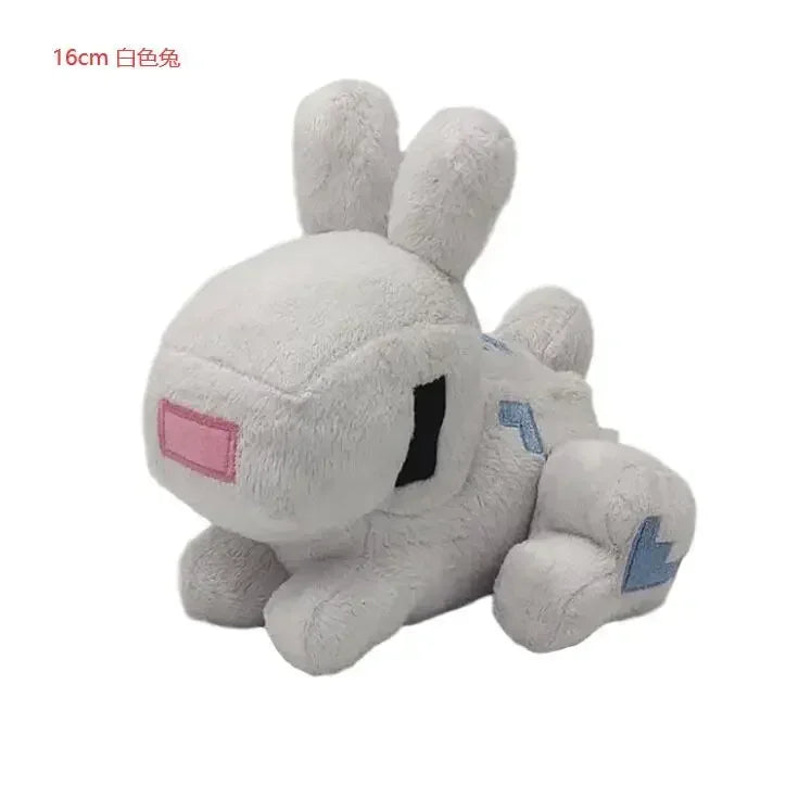 A soft white plush doll resembling a rabbit, inspired by Minecraft characters.
