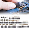 A collection of 60 small carbon brush assortment kits for power tools, showing various sizes and types.