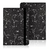 Black leather-like e-reader case with a hand strap featuring constellations and zodiac signs.