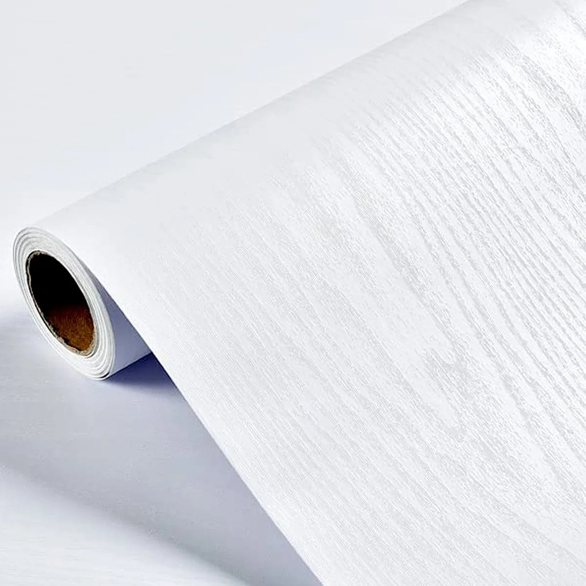 Roll of white self-adhesive wood grain wallpaper film for decorative use