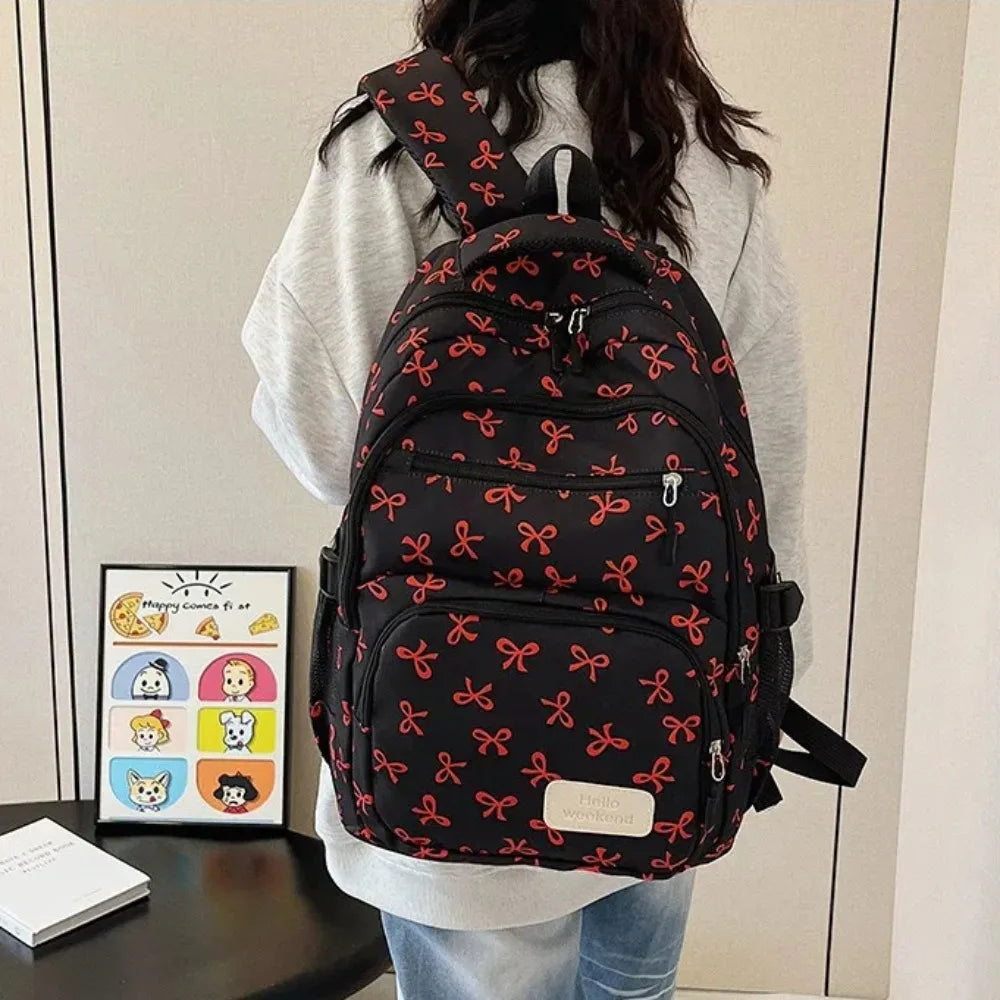 Cute Large-Capacity Bow Print Backpack Set