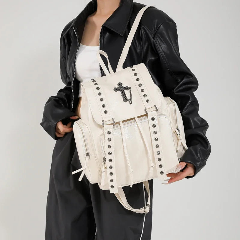 Gothic PU Leather Backpack with Rivet Accents