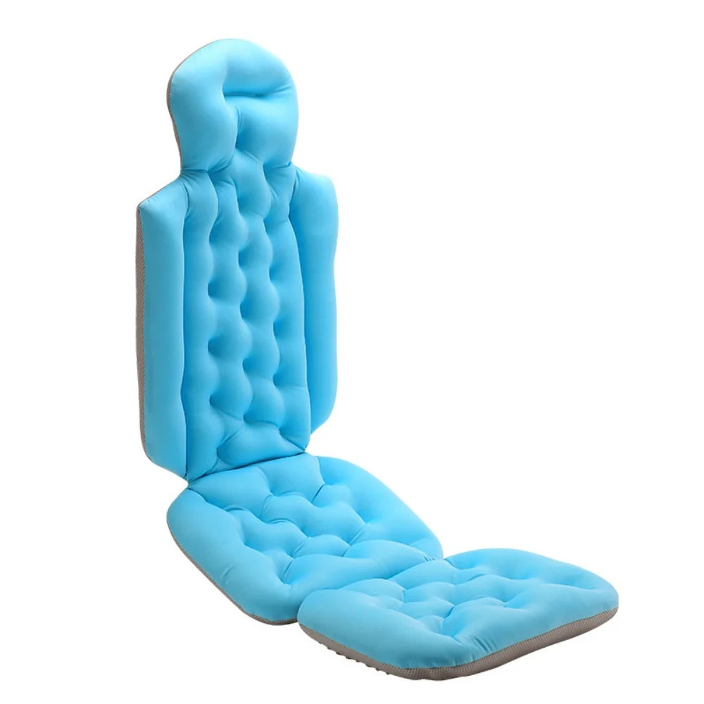 Light blue full-body bath pillow with head and neck support