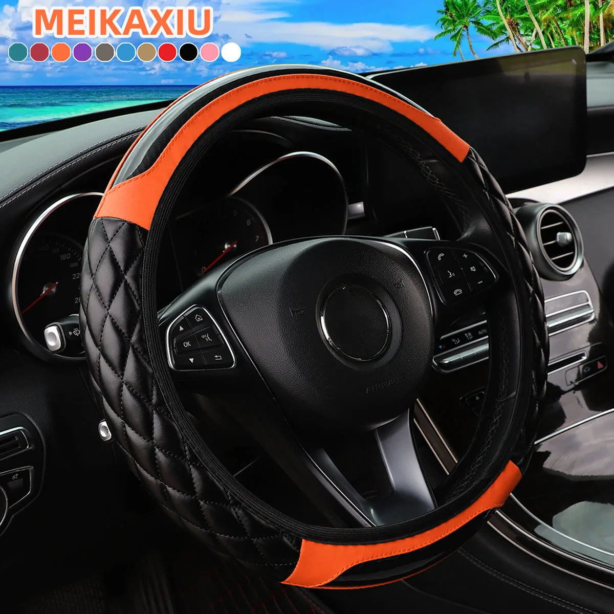 Crystal Carbon Fiber Steering Wheel Cover with 3D Embroidery
