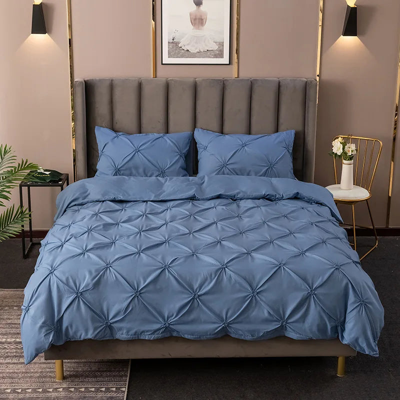 3D Buttoned Pleated Duvet Cover Set with Pillowcases
