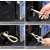 Demonstration of the heavy duty car tow rope with safety hooks showing its design and usage.