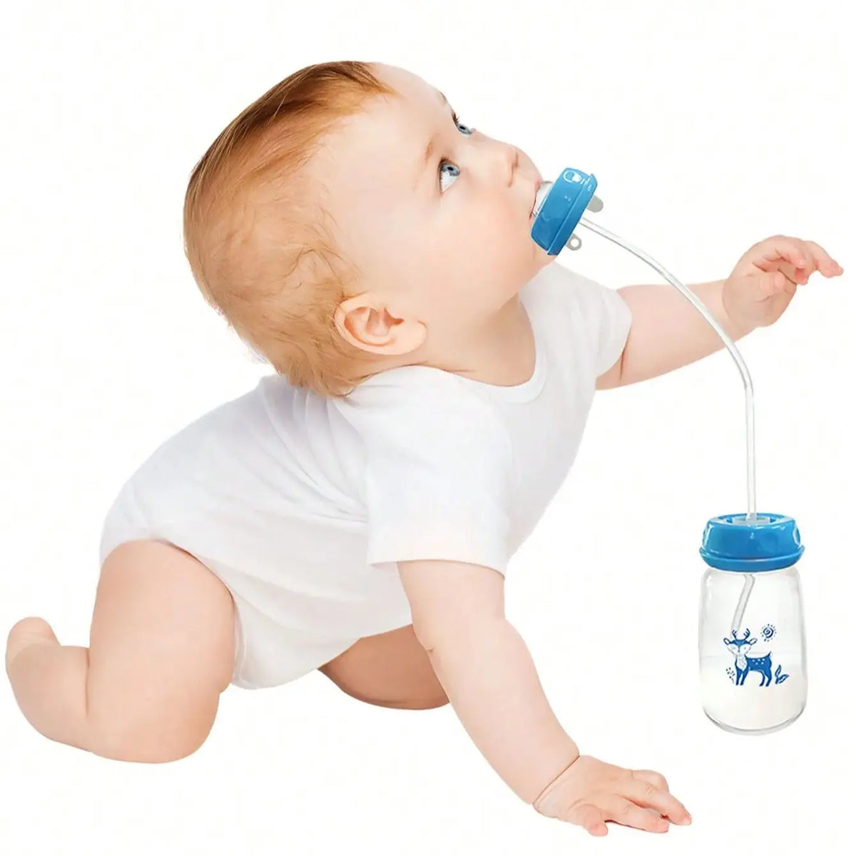 Hands-Free Self-Feeding Baby Bottle with Straw Brush (150ml)