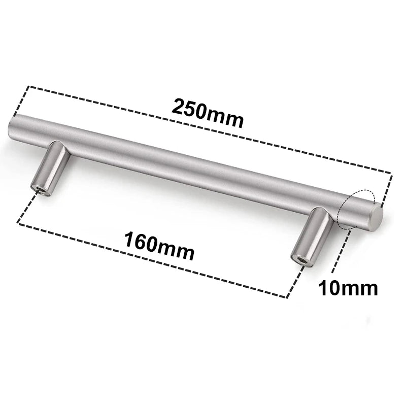 Moderne Edelstahl-T-Bar-Schrankgriffe mit Maßen 250mm und 160mm.