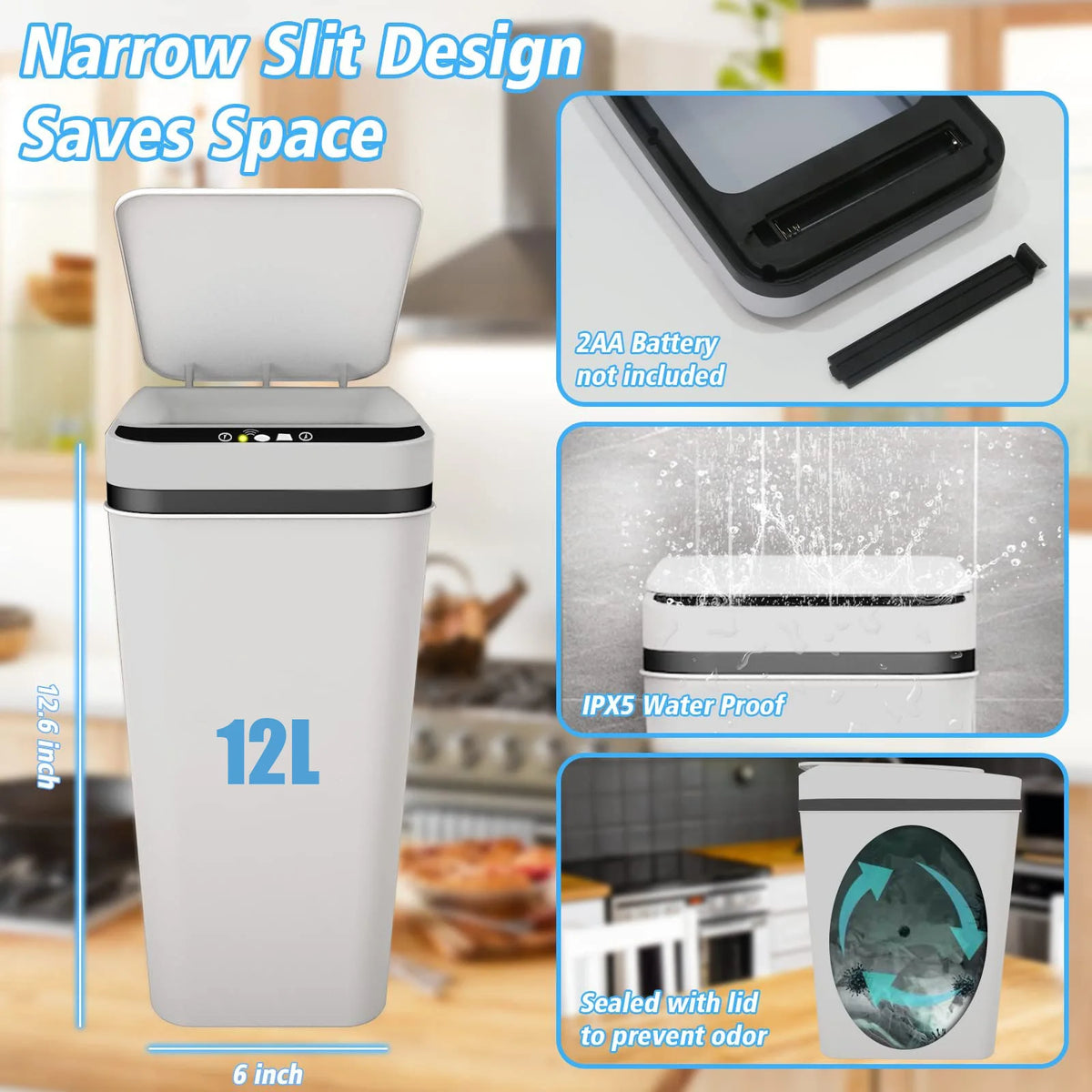 Touchless Motion Sensor Trash Can with Auto-Open Lid