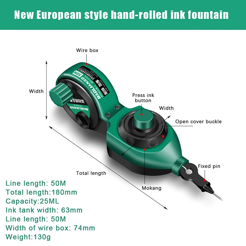 Professional Carpenter's Chalk Line Reel with 50m Line