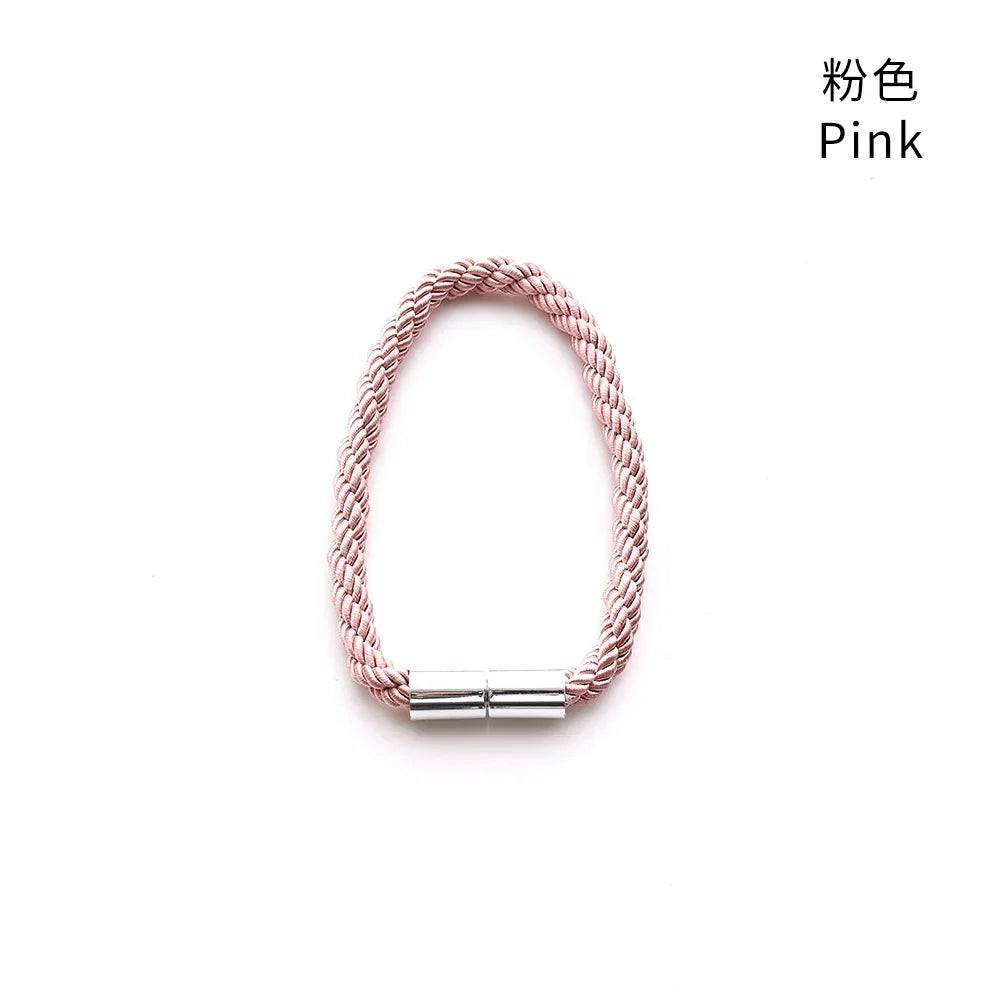 Pink magnetic curtain tiebacks with rope buckle clasps