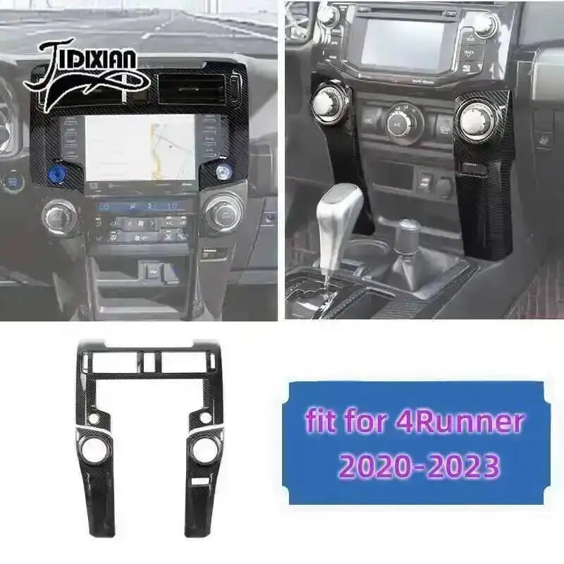 Carbon fiber trim kit for Toyota 4Runner featuring interior components and a fitment graphic.