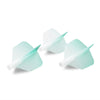 Two precision dart flights with a big wing shape and graduated mint green colors displayed against a white background.