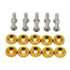 A set of ten M6 Fender washer bolts made of aluminum alloy.