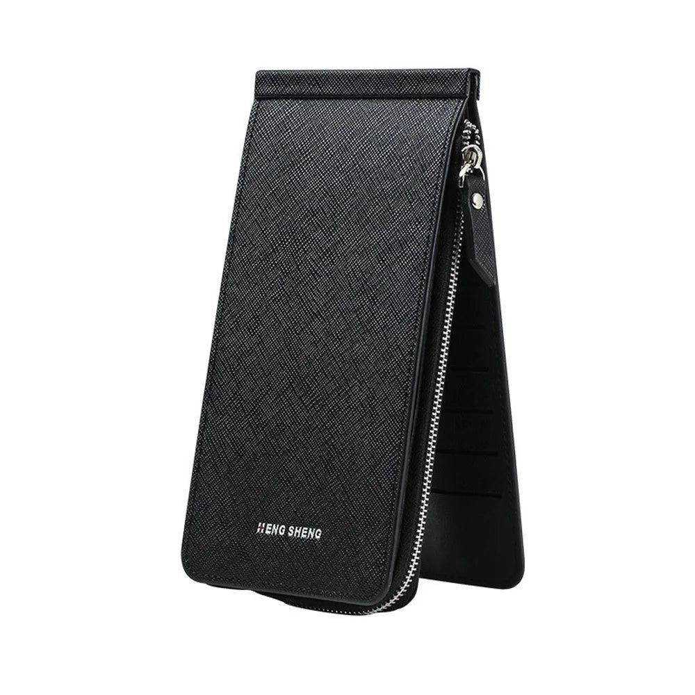 Schwarzes, schlankes Kunstleder-Multikarten-Wallet mit Reißverschluss