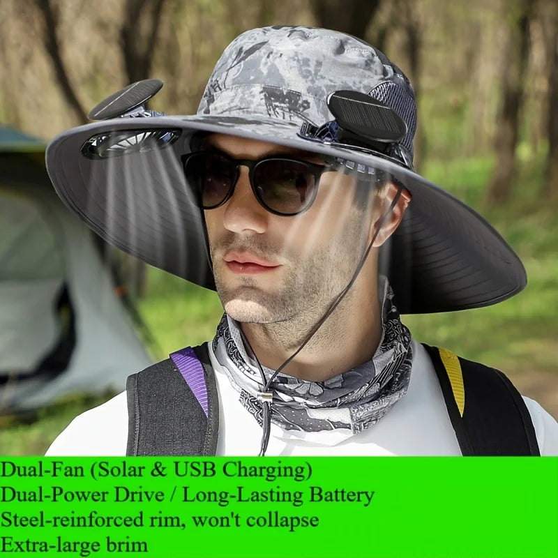 Solar-Powered Cooling Hat with Dual Fans