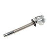 A silver universal jerry can spout with a leak-proof seal and threaded end.