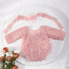Newborn Knitted Lace Bodysuit Set with Puff Sleeves and Headband