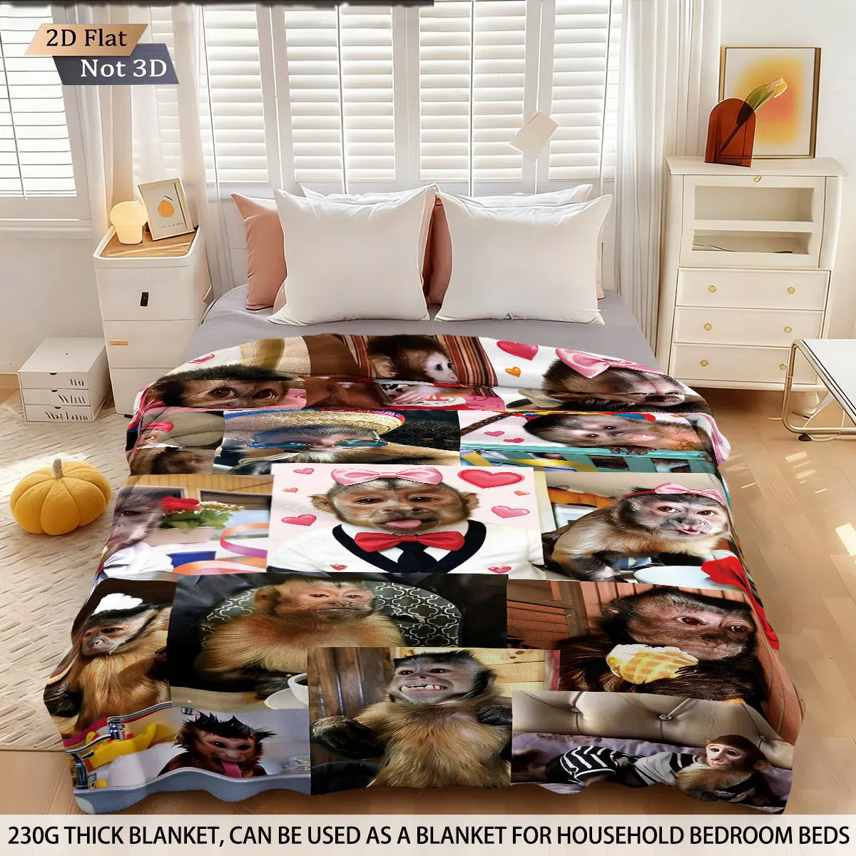 Funny Monkey Print Flannel Blanket – Soft & Cozy Throw