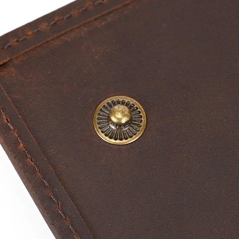 Vintage Leather Bifold Wallet with Metal Chain