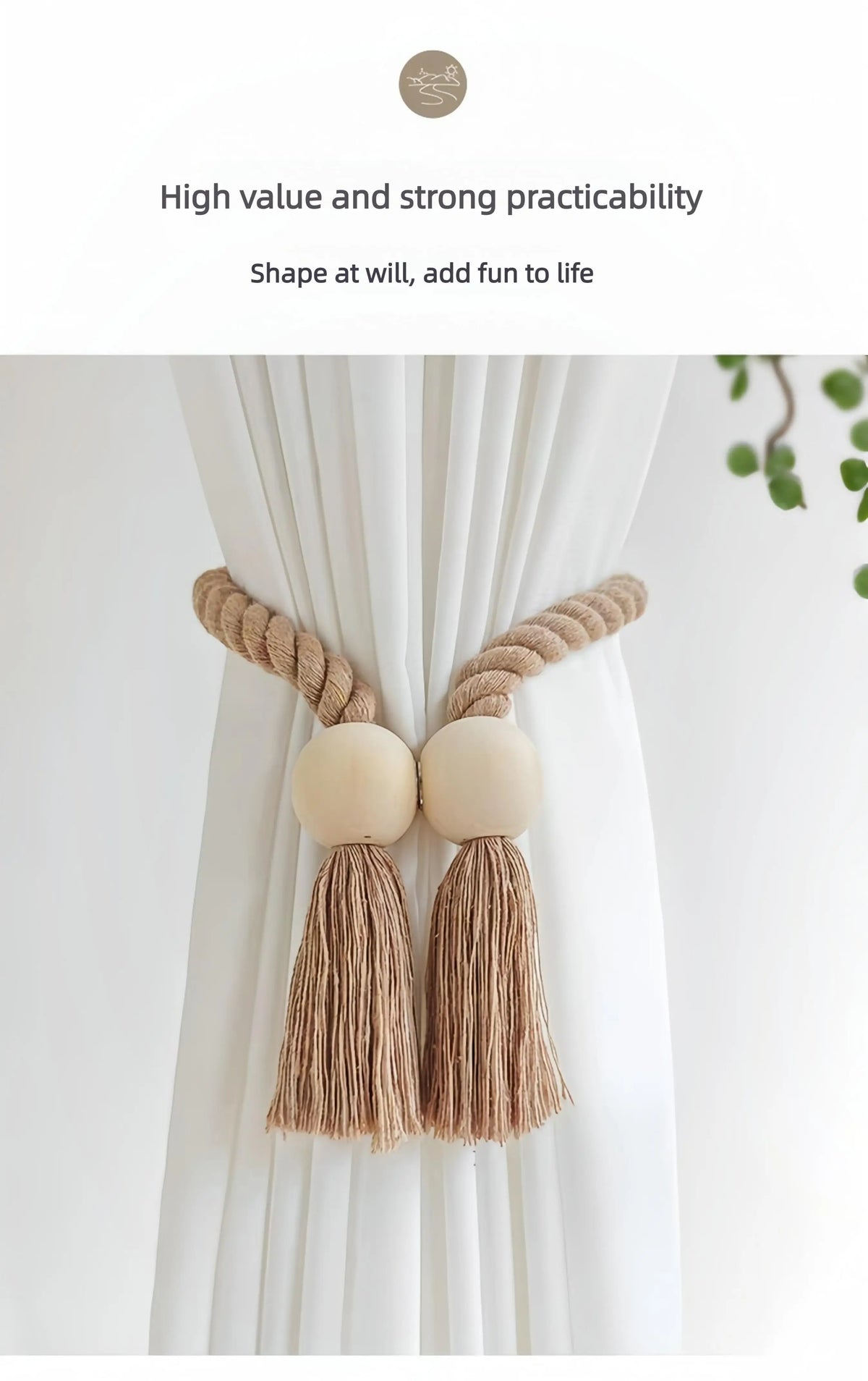 Handwoven Boho Curtain Tiebacks with Wooden Beads